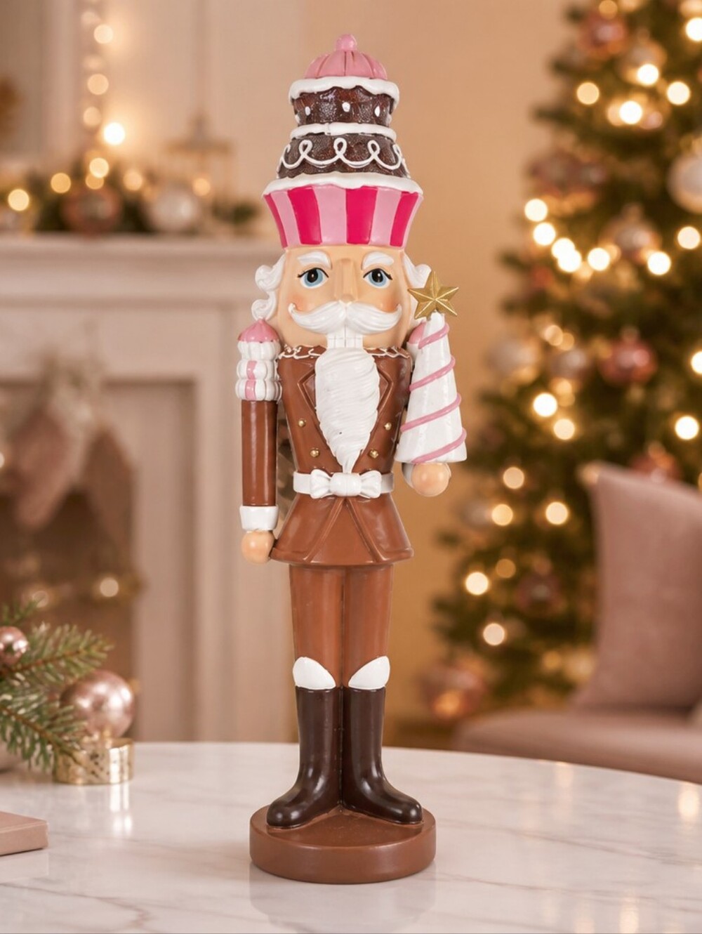 Pink & Brown Dessert Nutcracker Figure - Decorative Holiday Accent